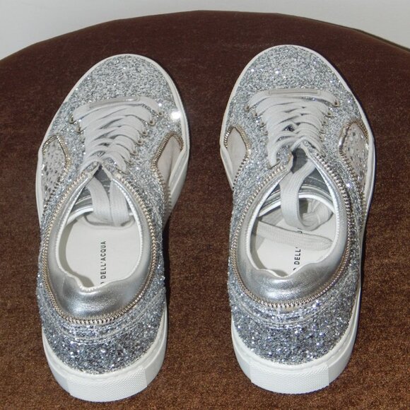 Alessandro Dell’ Acqua Leather Lace-up Glitter Rhinestone Sneaker Shoe US 9B NIB - Picture 3 of 11